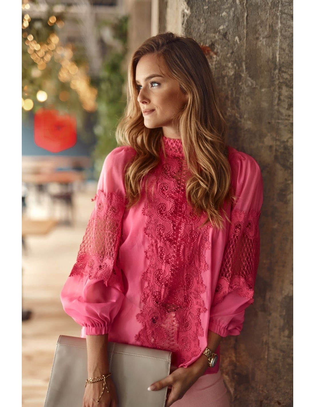 Bluza de dama din sifon cu dantela amarant 9131 - Magazin online - Boutique